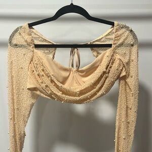 Oh Polly LA DÉSIRADE embellished cowl neck crop top, size 10, excellent conditio